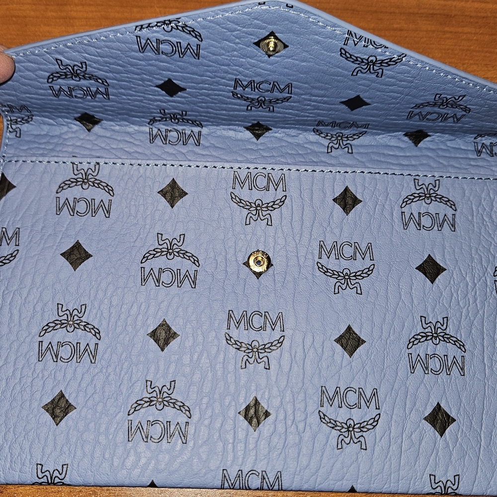 MCM Light Blue Logo-Print Clutch